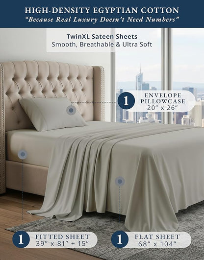 LANE LINEN 100% Egyptian Cotton Bed Sheets sábanas Twin XL, Soft & Comfy Luxury Hotel Thick Bedding Sheets & Pillowcase Set, Machine Wash Cooling 15'' Twin XL Deep Pocket Sheet Set - Silver