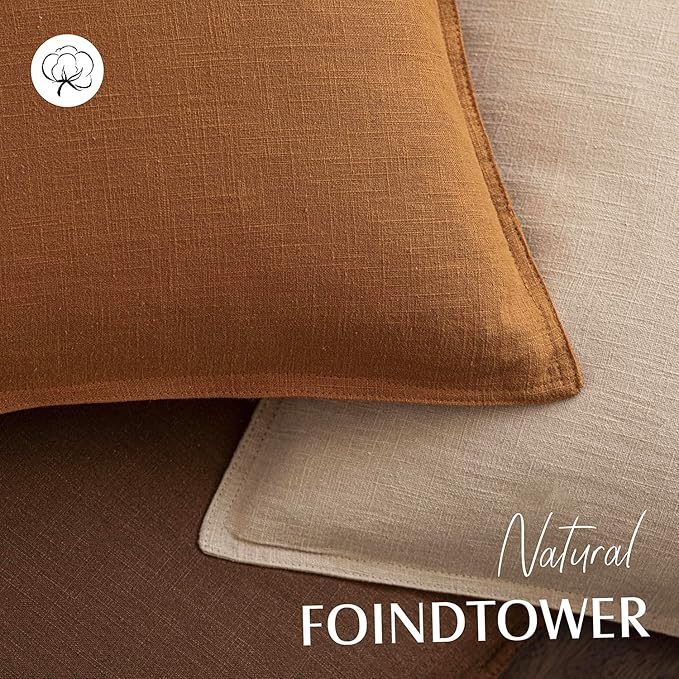 Foindtower Set of 2, Decorative Linen Soild Throw Pillow Covers Soft Accent Cushion Euro Case Boho Farmhouse Pillowcase for Chair Couch Sofa Bedroom Living Room Home Decor 22 x 22 Inch Autumn Orange