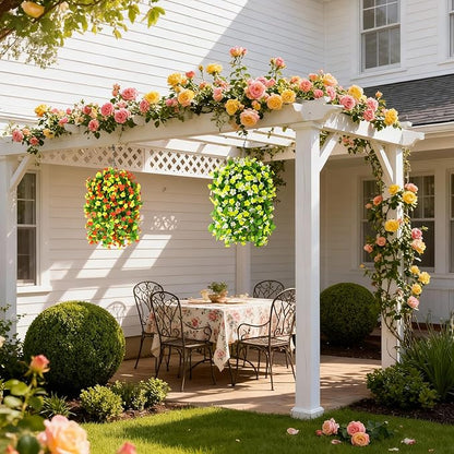2 Pack Artificial Hanging Flowers, Fake Flowers Hanging Plant Violet Flower, Artificial Faux Silk Spring Flower for Wall Front Door Yard Garden Wedding Outdoor Decoration(Yellow White)