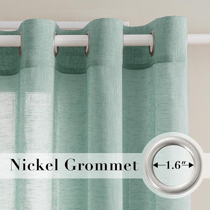 H.VERSAILTEX Linen Curtains Nickel Grommet Natural Linen Semi-Sheer Curtains 2 Panels Privacy Added Premium Soft Rich Material Drapes for Bedroom/Livingroom/Sliding Door - 52x96 - Inch - Sea Mist