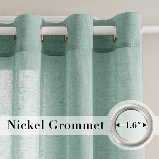 H.VERSAILTEX Linen Curtains Nickel Grommet Natural Linen Semi-Sheer Curtains 2 Panels Privacy Added Premium Soft Rich Material Drapes for Bedroom/Livingroom/Sliding Door - 52x96 - Inch - Sea Mist