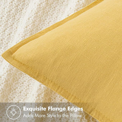 MIULEE Decorative Linen Pillow Covers 18x18 Inch Yellow Boho Farmhouse Neutral Couch Throw Pillows for Bed Pack of 2 Accent Modern Pillowcase Summer Sofa Livingroom Home Decor