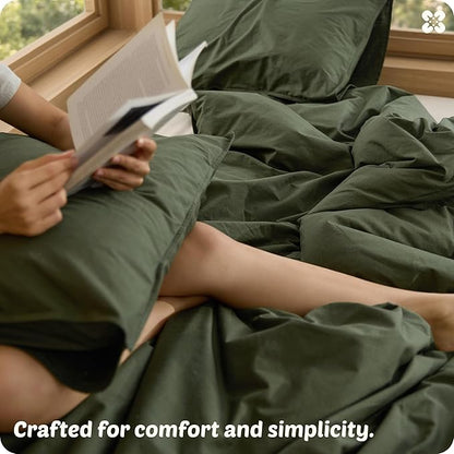 Bedsure Cotton Duvet Cover Oversized King - Luxury Slub Weave 100% Cotton Duvet Cover with a Linen Like Textured, Easy Change Durable Bedding, Olive Green, 120" x 98"