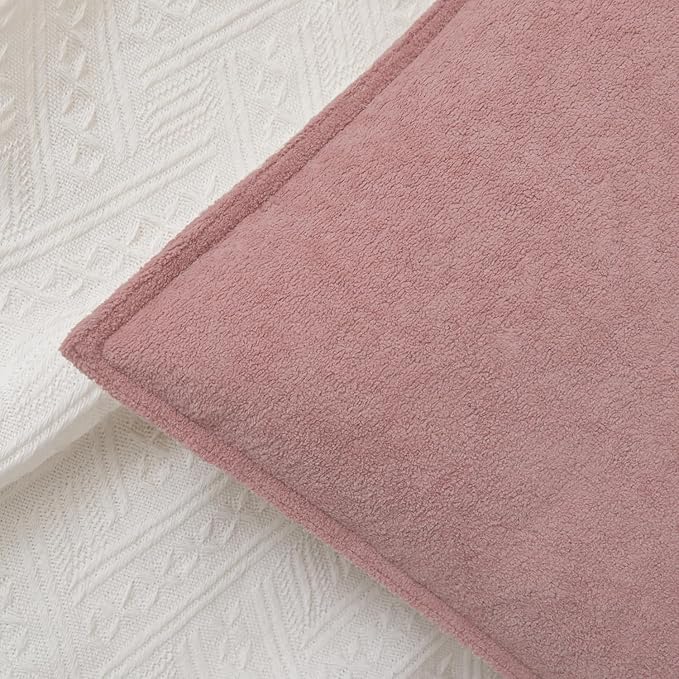 Kevin Textile Valentines Day Decorative Pillow Covers Plush Pink 16x16 Inch Pack of 2 Waterproof Soft Boucle Textured Throw Pillowcases Elegant Accent Pillows for Couch Sofa Chair Bed Home