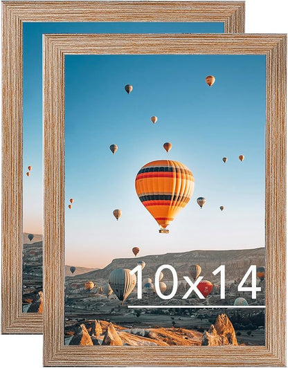 10x14 Picture Frame Set of 2 for Wall Hanging, Wall Mounting Horizontally or Vertically, 10 x 14 Wall Gallery Poster Photo Frame with Durable Shatter Resistant Plexiglass,2 Pack, Rustic Brown