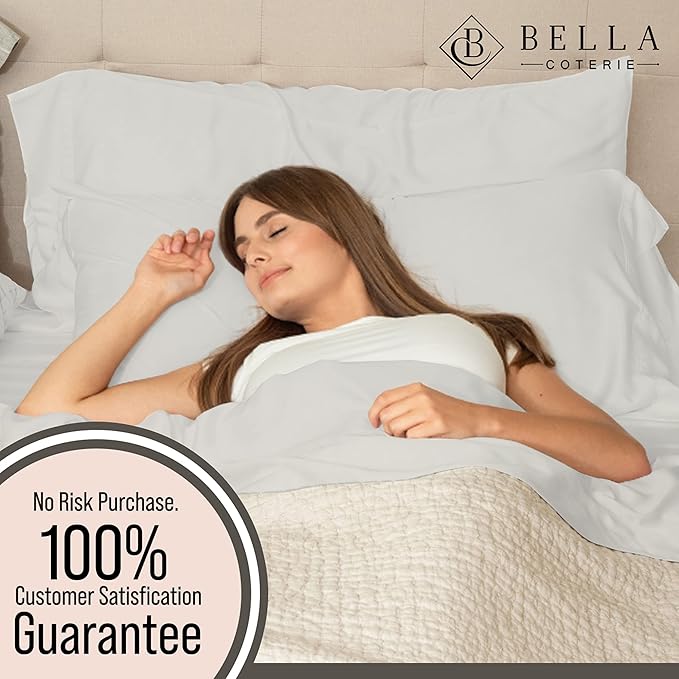 Bella Coterie 6 Piece Luxury Bamboo Viscose California King Size Sheet Set | 100% Organically Grown | Cooling for Hot Sleepers | 18" Deep Pocket | Soft & Hypoallergenic | 4 Pillowcases [Grey Mist]