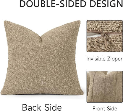 YCOLL Textured Boucle Throw Pillow Covers 22x22 Pack of 2 - Soft Neutral Striped Cushion Covers, Cozy Accent Decorative Pillow Covers for Couch, Sofa, Bed, Living Room (Taupe)