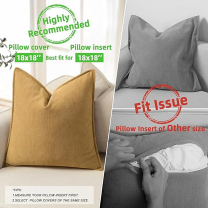 ZWJD Mustard Yellow Throw Pillow Covers 18x18 Set of 2 Chenille Pillow Covers with Elegant Design Soft and Luxurious Decorative Throw Pillows for Couch, Bed, and Home Decor
