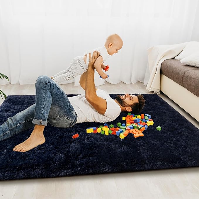 Ultra Fluffy Rug for Living Room Bedroom, 5x7 Fuzzy Large Area Rug for Living Room, Plush Soft Shag Carpet for Girl Boy Kids, Non Slip Rug Modern Indoor Home Decor Aesthetic, Dark Blue