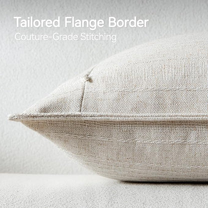 a moment Linen Pillow Covers Set of 2,Boho Farmhouse Throw Pillowcases Neutral Textured Decorative Covers for Couch Sofa Bed,Soft Linen Blend Accent Case Cushion Living Room Home Decor 18"x18"Ivory