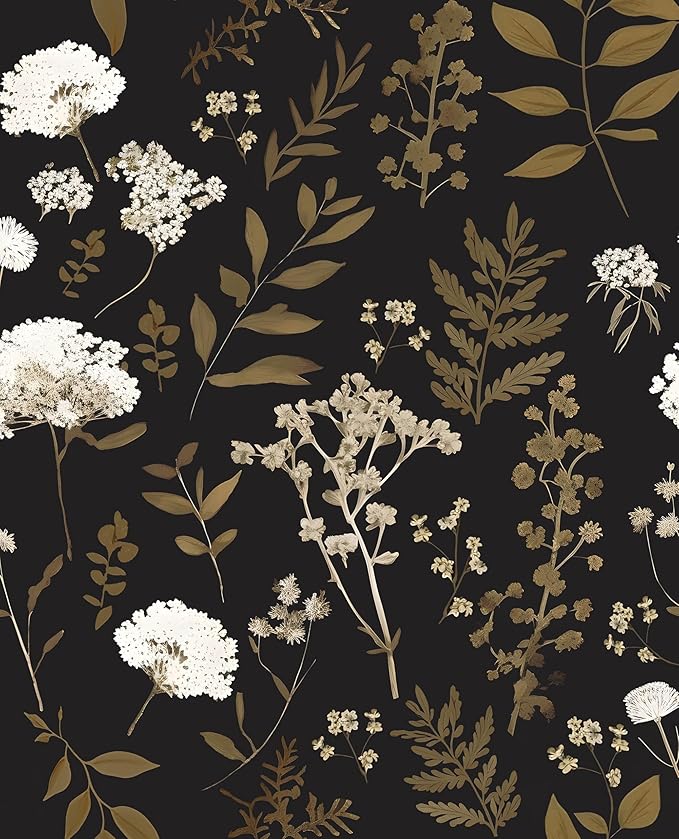 Dark Floral Wallpaper Peel and Stick Boho Wallpaper 17.5in x 393in Vintage Leaf Contact Paper Vinyl Waterproof Self Adhesive Leaf Botanical Wall Paper for Bedroom Walls Kitchen Cabinet