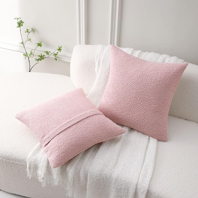 FUTEI Pack of 2 Pink Decorative Throw Pillow Covers 18x18 Inch Soft Cozy Solid Boucle Textured Cushion Case,Modern Home Decor for Couch Bed Living Room