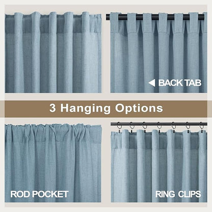 Pitalk Light Blue Wide Curtains for Windows Extra Width 60x90 Inch Long Back Tab Pole Pocket Semi Sheer Light Filter Linen Curtain Blinds for Bedroom Living Room 5 x 7.5 FT 5x7.5 Stone Blue Grey Gray
