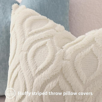decorUhome Spring Throw Pillow Covers 12x20 Inch Set of 2, Soft Plush Faux Wool Beige Solid Couch Pillow Covers, Accent Farmhouse Neutral Square Pillow Cases for Sofa Bed Living Room