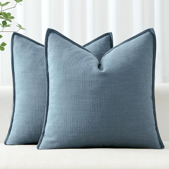 MIULEE Pack of 2 Thick Textured Couch Throw Pillow Covers, Blue Decorative Pillow Covers 18x18, Neutral Linen Cushion Cases for Sofa Bed Living Room Modern Farmhouse Home Decor, No Filling