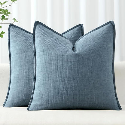MIULEE Pack of 2 Thick Textured Couch Throw Pillow Covers, Blue Decorative Pillow Covers 20x20, Neutral Linen Cushion Cases for Sofa Bed Living Room Modern Farmhouse Home Decor, No Filling