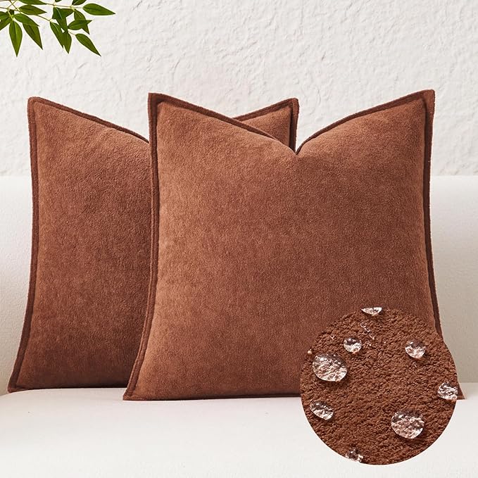 Kevin Textile Waterproof Decorative Pillow Covers Rust 24x24 Inch Pack of 2 Soft Boucle Textured Euro Pillowcases Elegant Accent Pillows for Couch Sofa Chair Bed Home Decor Indoor Outdoor