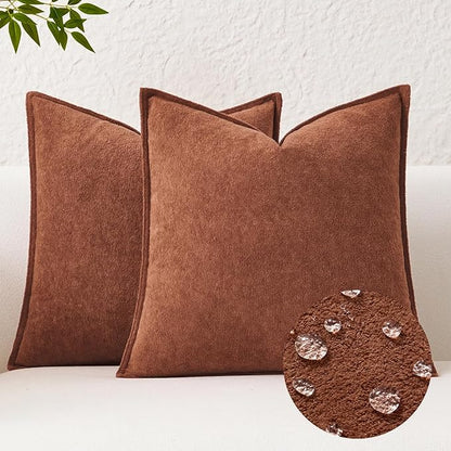 Kevin Textile Waterproof Decorative Pillow Covers Rust 24x24 Inch Pack of 2 Soft Boucle Textured Euro Pillowcases Elegant Accent Pillows for Couch Sofa Chair Bed Home Decor Indoor Outdoor