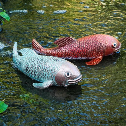 Koi Fish Decor, Set of 2 Antique Koi Garden Statues Art, Pond Accessories, Yard Pond Decor, Large Outdoor Garden Statues Ornaments, Real Fish Sculpture Art (10.8")
