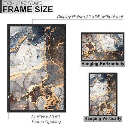 Engineered Wood 22x34 Frame, Black Picture Frame for 22 x 34 Inch Poster Puzzle Photo, Light Weight 22 by 34 Poster Frame with Wood-grain for Wall - 1 Pack/Black/22 x34