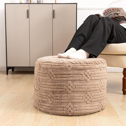 Asuprui Pouf Ottoman Foot Rest – Plush Round All-in-one Foam Stool for Cozy Lounging, Floor Pouf & Chic Decor (Coffee)