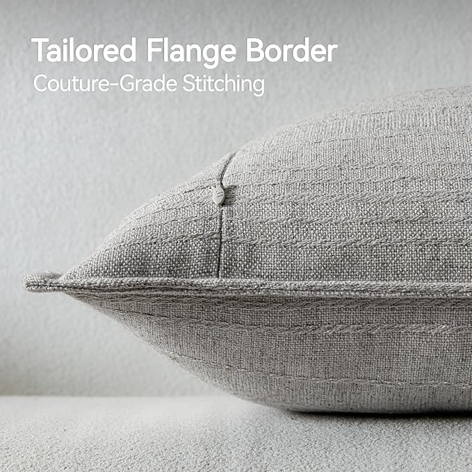 a moment Linen Pillow Covers Set of 2,Boho Farmhouse Throw Pillowcases Neutral Textured Decorative Covers for Couch Sofa Bed, Soft Linen Blend Accent Case Cushion Home Decor 20"x12"Light Grey