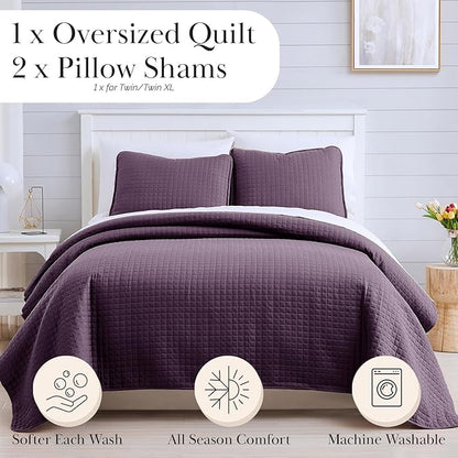 Southshore Fine Living, Inc. Quilts, Queen Size/Full Size Quilt Bedding Set, Stain & Pet Hair Resistant Bedding, Coverlet Queen Size/Full Size Lightweight Bedspread with 2 Pillow Shams, Purple