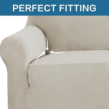 H.VERSAILTEX Stretch Sofa Covers for 3 Cushion Couch Covers Sofa Slipcovers for Living Room Feature Thick Checked Jacquard Fabric with Elastic Bottom, Sofa Large - Island Fossi