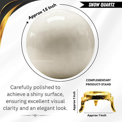 Amazing Gemstone Snow Quartz Crystal Ball with Stand - 1.5 Inches Crystal Sphere Meditation Balls for Witchcraft and Decorative Balls