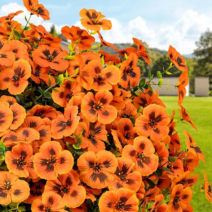Artificial Flowers, 24 Bundles, Decorative Bouquets for Home, Wedding, Garden, Office Decor (Orange)