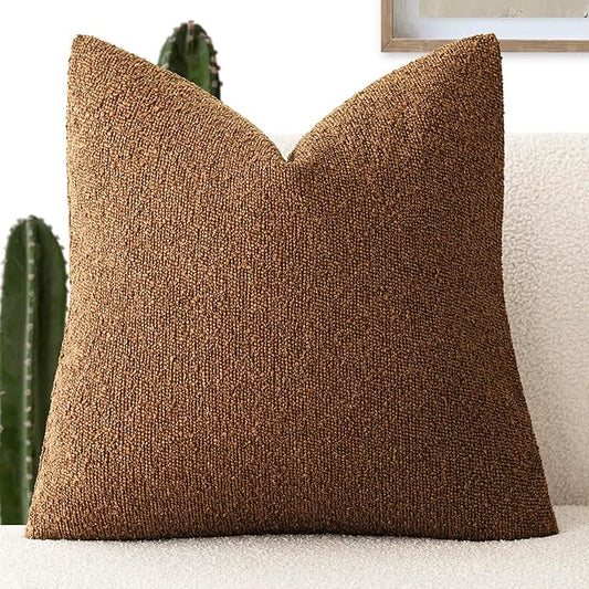 Foindtower Decorative Textured Boucle Throw Pillow Covers Accent Solid Pillow Cases Neutral Soft Cozy Couch Cushion Case for Chair Sofa Bedroom Living Room Home Decor 24x24 Inch,1PC,Hazel Brown