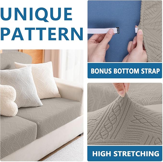 hyha Waterproof Couch Cushion Covers, Waterproof Sectional Couch Covers for Cushion Sofa for Pets, Stretch Sofa Slipcover Washable with Elastic Bottom(Back Cover L, Taupe)