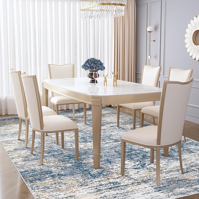 6x9 Area Rugs for Living Room, Washable Modern Abstract Large Area Rug Neutral Soft Non Slip Kids Rug Stain Resistant Indoor Carpet for Bedroom Nursery Dining Room Playroom Office(BlueWhite, 6'x9')