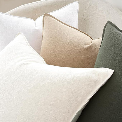 Soft Linen Solid Lumbar Pillow Covers Pack of 4 Farmhouse Neutral Olive Pillow Covers Home Decor for Couch Rustic with Flange Edge Green Cushion Cases for Bed Balcony Home Decor 12x20 Inch