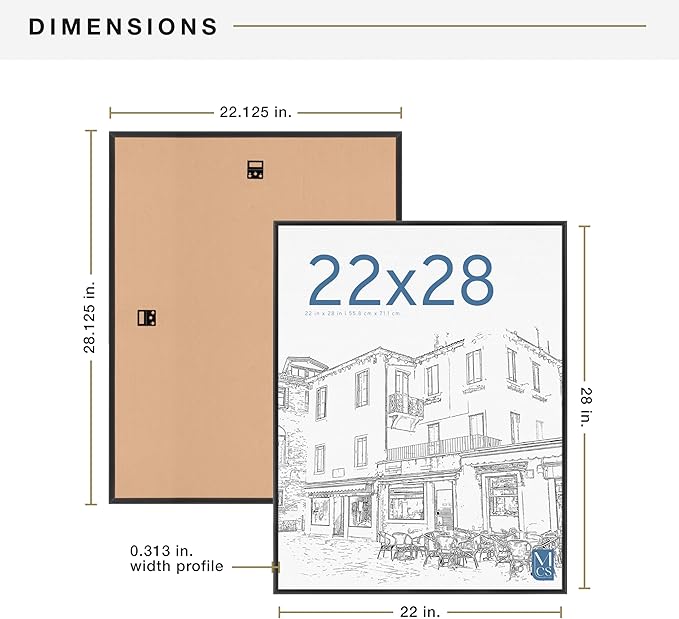 MCS Original Poster Frame 22x28 Black Lightweight Vertical & Horizontal Wall Hanging Large Picture Frame for Posters, Art Prints & Gallery Wall (2-Pack)