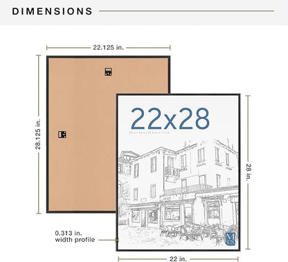 MCS Original Poster Frame 22x28 Black Lightweight Vertical & Horizontal Wall Hanging Large Picture Frame for Posters, Art Prints & Gallery Wall (2-Pack)
