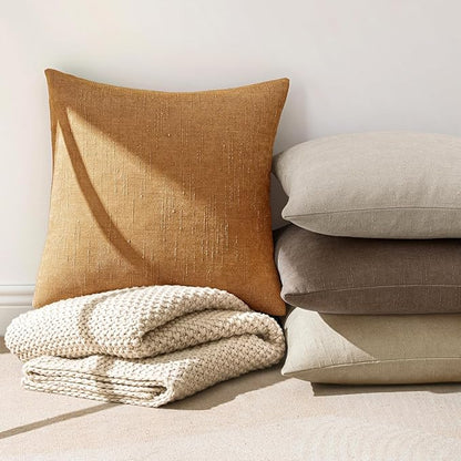 MIULEE Pack of 2 Decorative Throw Pillow Covers Soft Chenille Lumbar Accent Throw Pillows Solid Textured Cushion Covers Home Decor for Couch Sofa Bedroom Living Room 20x12 Inch,Golden Brown