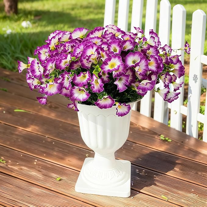 Artificial Silk Flowers for Outdoor Decoration,12 Bundles Faux Flowers Colorful Morning Glory with Eucalyptus Fake Plants Greenery UV Resistant for Outside Front Door Planter Porch Patio Yard