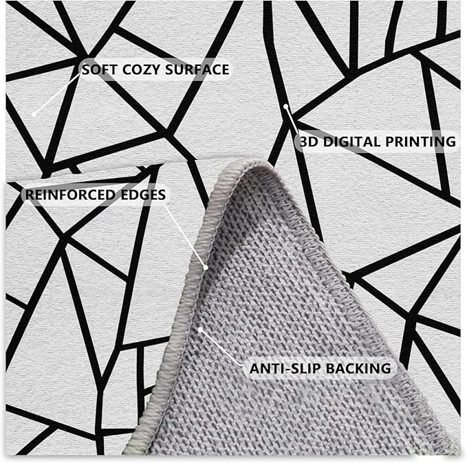 White and Black Rug - Black and White Rug, Geometric Area Rugs 4x5, Modern Abstract Rugs for Living Room Bedroom, Irregular Polygon Carpet Washable Non Slip Home Decor