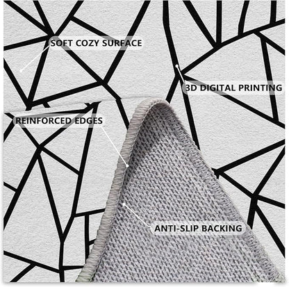 White and Black Rug - Black and White Rug, Geometric Area Rugs 6x9, Modern Abstract Rugs for Living Room Bedroom, Irregular Polygon Carpet Washable Non Slip Home Decor