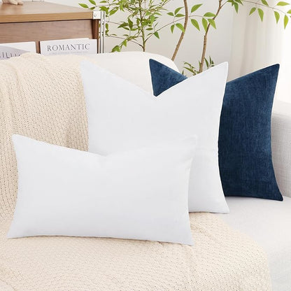 decorUhome Chenille White Spring Throw Pillow Covers 16x16 Inch Set of 2, Decorative Soft Couch Pillow Covers Solid Dyed Accent Farmhouse Neutral Square Pillow Cases for Sofa