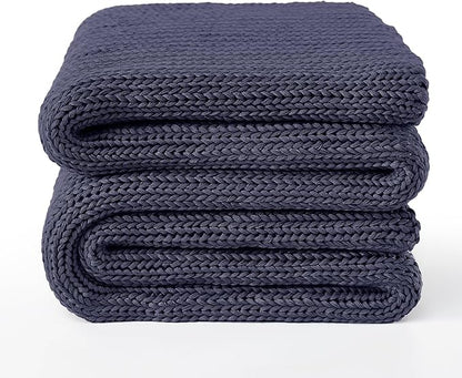 Guohaoi Knitted Weighted Blanket for Adults (Dark Grey 60"x80" 12lbs) No Beads Cooling Throw Blanket for Hot Sleepers, Home Decor Breathable Chunky Knit Heavy Blanket Use on Queen/King Size Bed