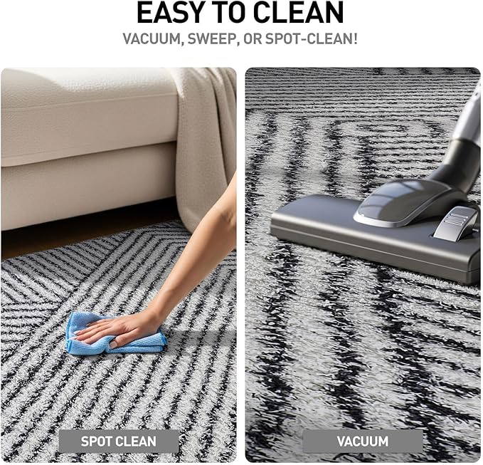 Rugshop Geometric Diamond Stripe Shag Runner Rug White 2' 3" x 8' Perfect for Hallways, Kitchens, or Behind The Sofa