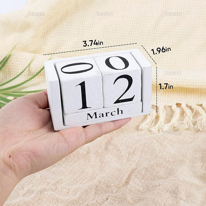 AUEAR, Wooden Block Perpetual Desk Calendar Desktop Cube Rustic Chic Number for Home Office Decoration (White, 1 Pack)