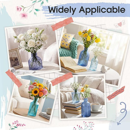 Yaomiao 60 Pcs Vases Bulk Colored Flower Glass Vases Bud Vintage Colored Glass Bottles Colorful Rustic Embossed for Home Wedding Table Decorations Gifts (Blue Series)
