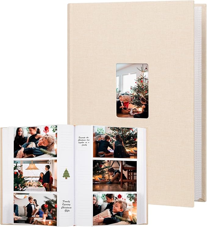 XFveiwoo Photo Album 4x6 450 Photos with Writing Space,4 x 6 Photo Book Linen Cover with Front Window, 4x6 Picture Album 450 Photos Photo Album Book for Wedding Kids Travel Family Baby Pictures, Beige