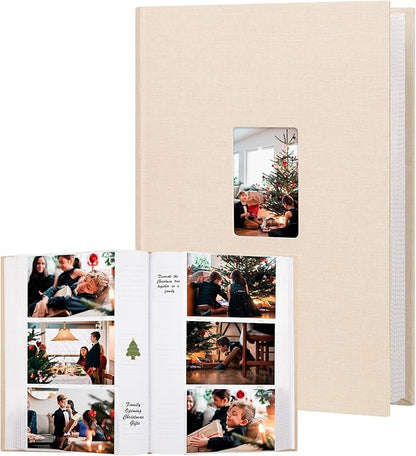 XFveiwoo Photo Album 4x6 450 Photos with Writing Space,4 x 6 Photo Book Linen Cover with Front Window, 4x6 Picture Album 450 Photos Photo Album Book for Wedding Kids Travel Family Baby Pictures, Beige