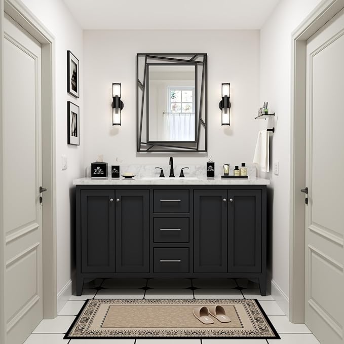 Rectangular Wall Mirror, 28''X20'' Matte Black Metal Framed Farmhouse Bathroom Mirrors for Bedroom Entryway Living Room, Hang Horizontally or Vertically