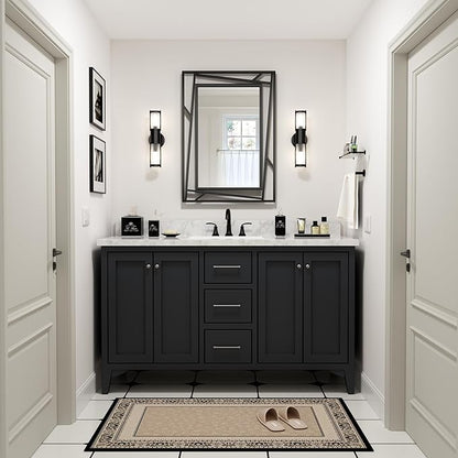 Rectangular Wall Mirror, 28''X20'' Matte Black Metal Framed Farmhouse Bathroom Mirrors for Bedroom Entryway Living Room, Hang Horizontally or Vertically
