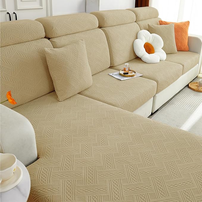 hyha Individual Couch Cushion Covers, Stretch Magic Sofa Seat Cushion Covers Washable, Dog Couch Sofa Slipcover for Pets, Kid with Elastic Bottom(2PC, Taupe)